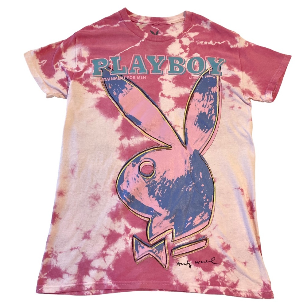 PLAYBOY Tie-Dye Pink Blue Graphic Short Sleeve Tee